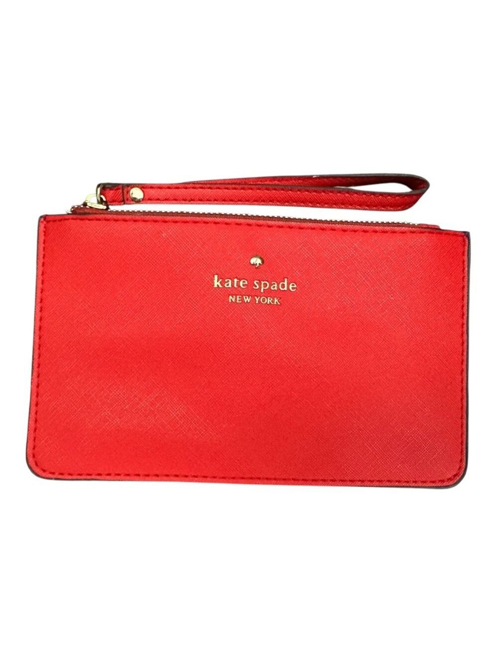 Kate Spade Coral Red Saffiano Leather Zip Wristlet NWOT